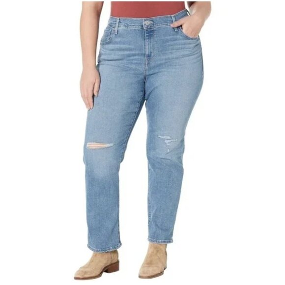 Levi's 724 Blue High Rise Slim Straight Leg Distressed Jeans Womens Plus Sz 20W - Picture 1 of 16